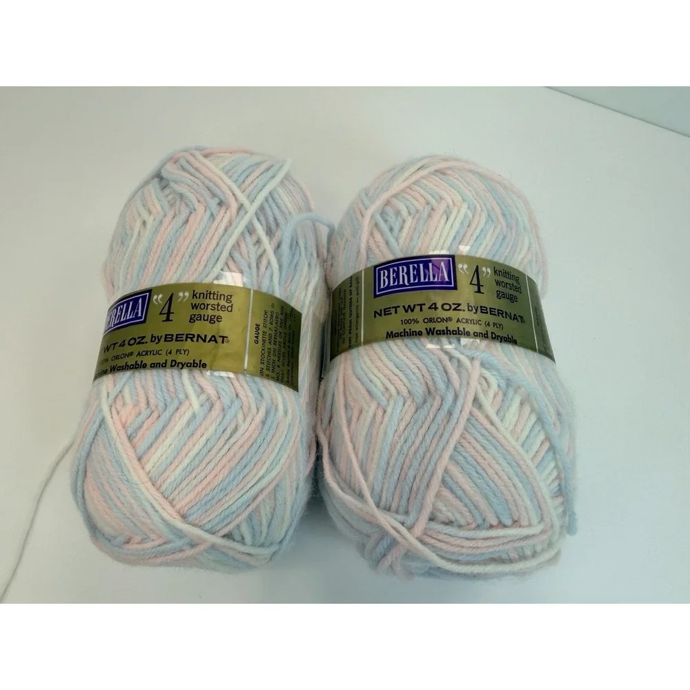 Bernat Berella 4 Knitting Worsted 100% Orlon Acrylic Baby Ombré Pink Blue Lot 2